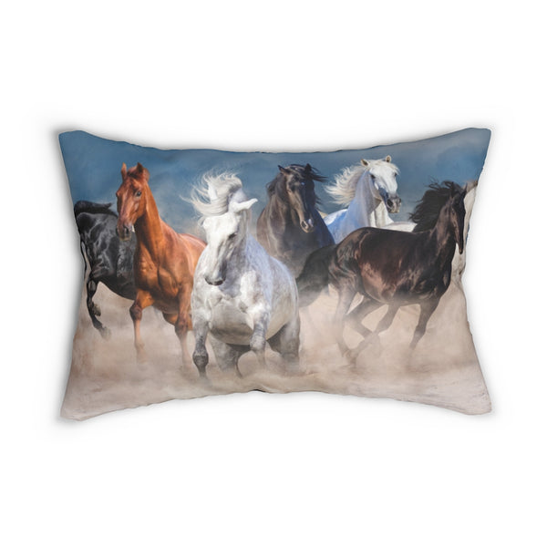 Arabic horses Spun Polyester Lumbar Pillow
