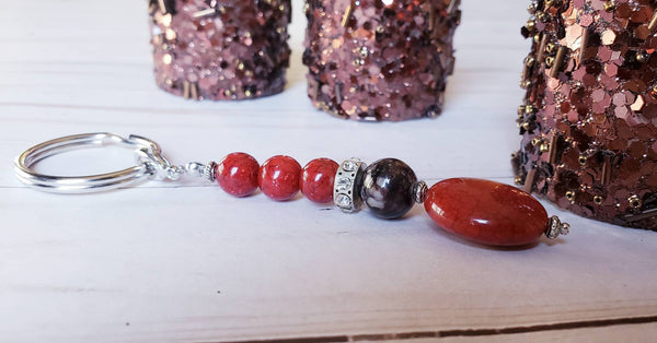 Red brown Beaded Keychain,Large Tassel Keychains, Keychain for Women, glass keychain, beads, Purse Charms, Gift Ideas
