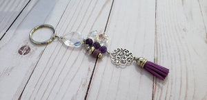 Purple tassel Beaded Keychain,Large Tassel Keychains, Keychain for Women, glass keychain, beads, Purse Charms, Gift Ideas