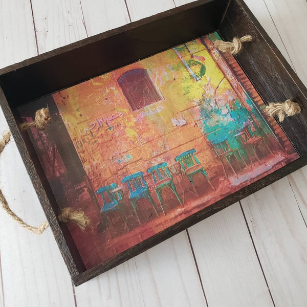 Egyptian Tray, brown wooden Arabic style rustic decoupaged serving tray,tray, arabic gift. Arabic decor.