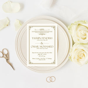 Muslim Wedding Invitations - gold/cream Custom Arabic Invitation - Nikkah invitation - bilingual invitation