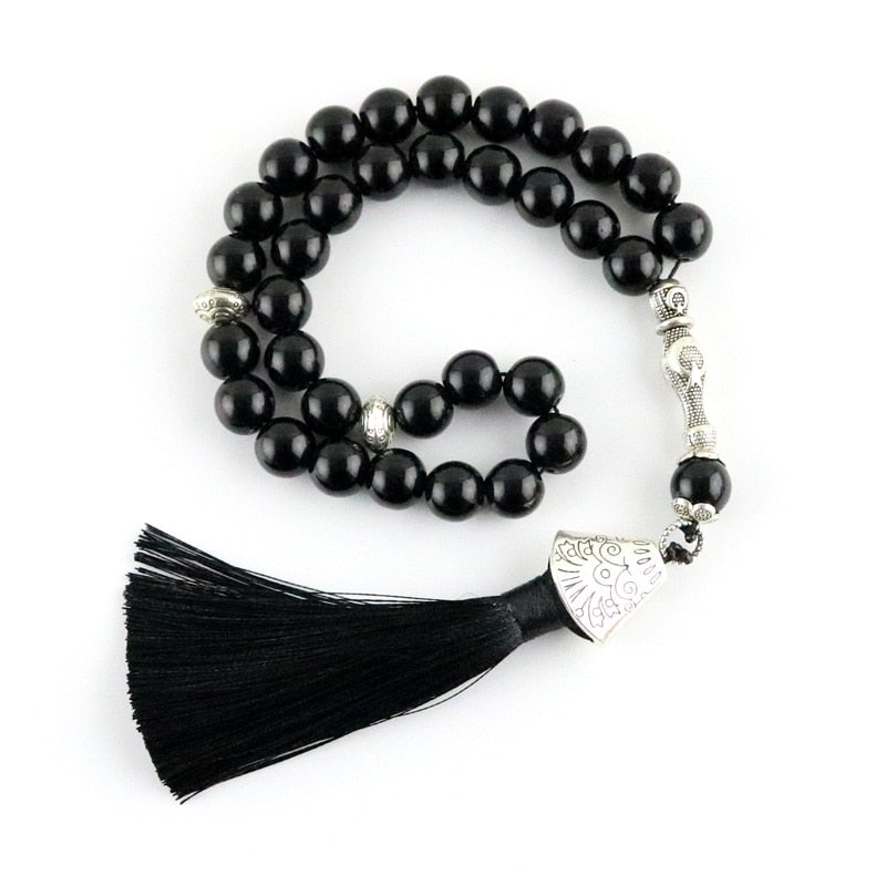 Stones Tasbih and agates tassel Popular style Black stones Muslim prayer beads 33 99 Misbaha beads Islam Rosary Islamic gift